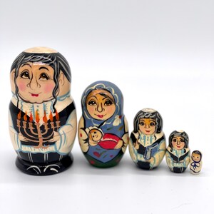 Jews Nesting Dolls - Jewish Family 4.3”,11 см 5 pcs ,,Handcrafted Made in Ukraine Wooden Matryoshka image 3
