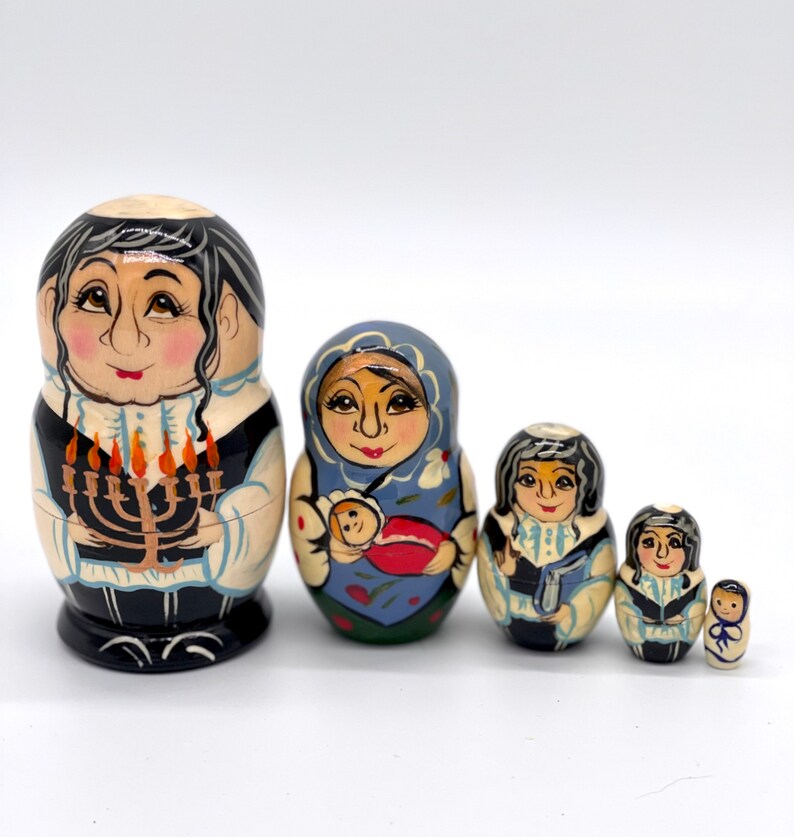 Jews Nesting Dolls - Jewish Family 4.3”,11 см 5 pcs ,,Handcrafted Made in Ukraine Wooden Matryoshka image 3