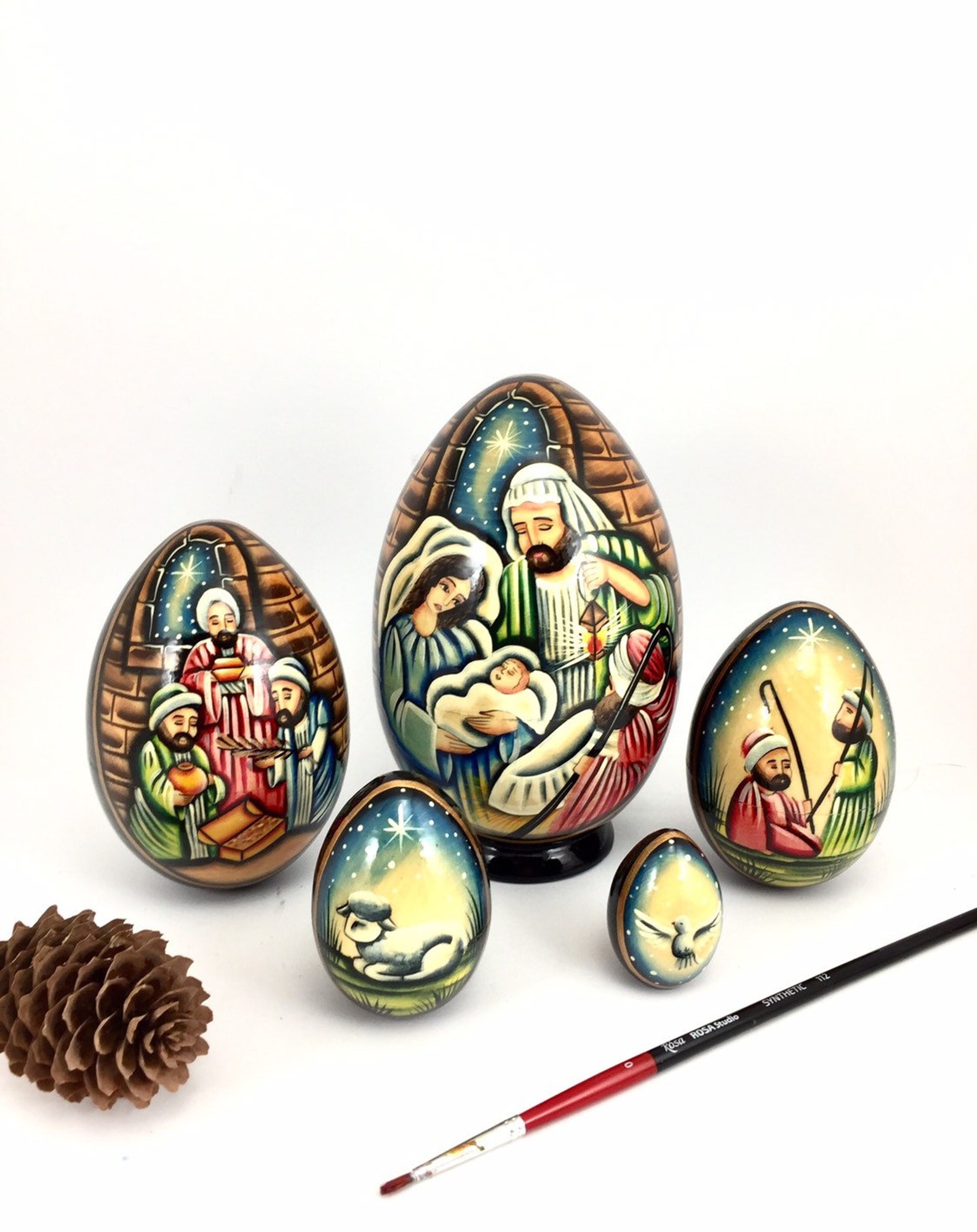 Nativity nesting Doll Egg 15 Cm 59 Inches 5 Pcs Wooden Etsy