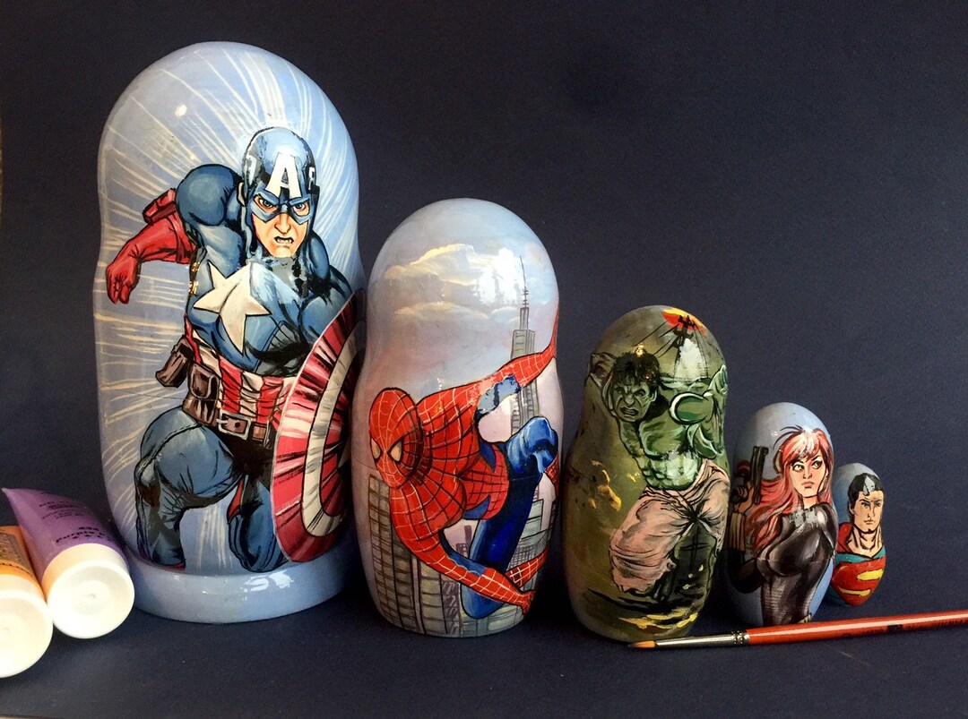 Large Nesting Dolls Captain America 18 Cm7 Hand Painted Etsy Australia