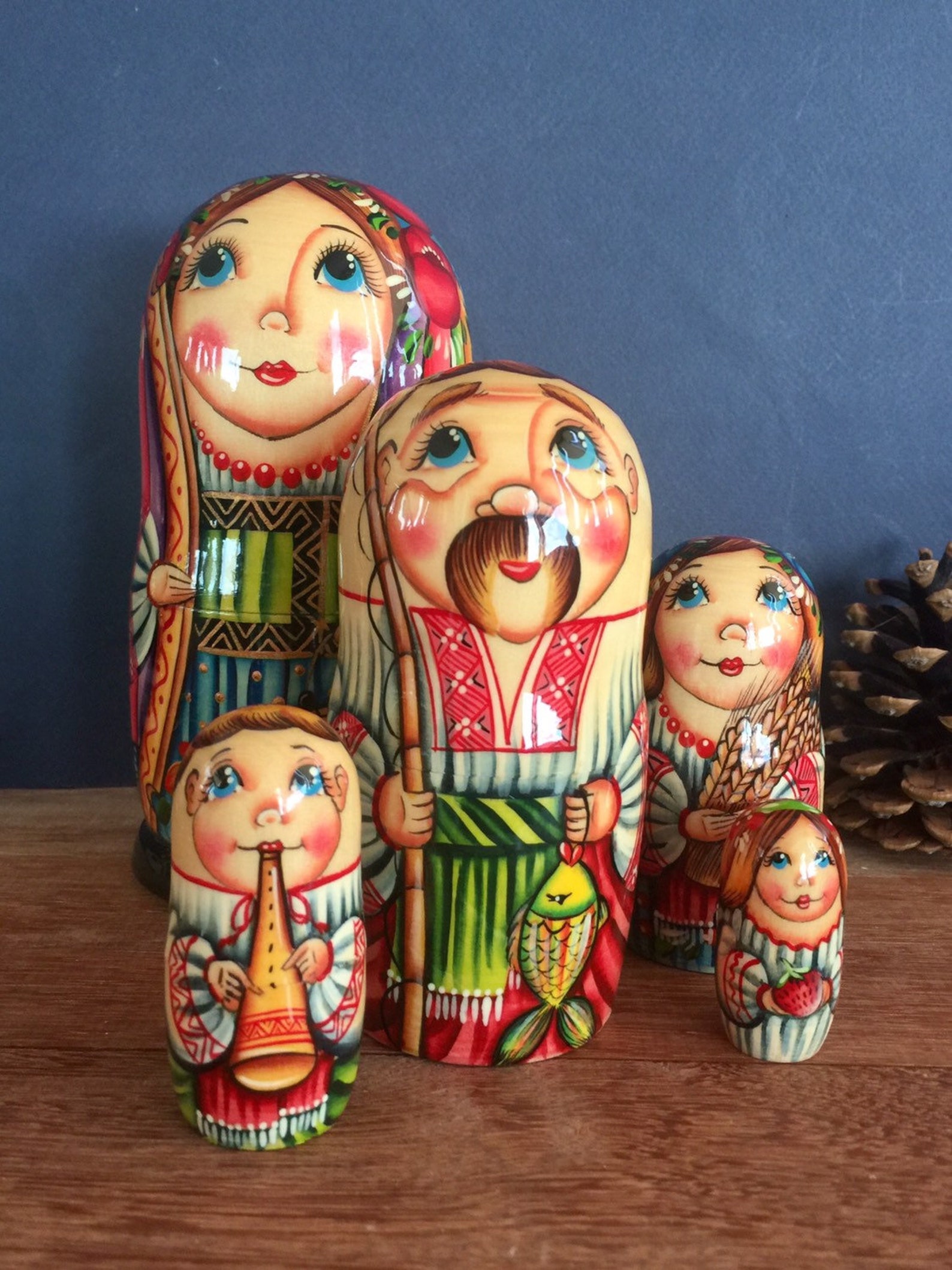 Fishermen Family Nesting Doll Ukrainian family 63 16 cm 5 Etsy