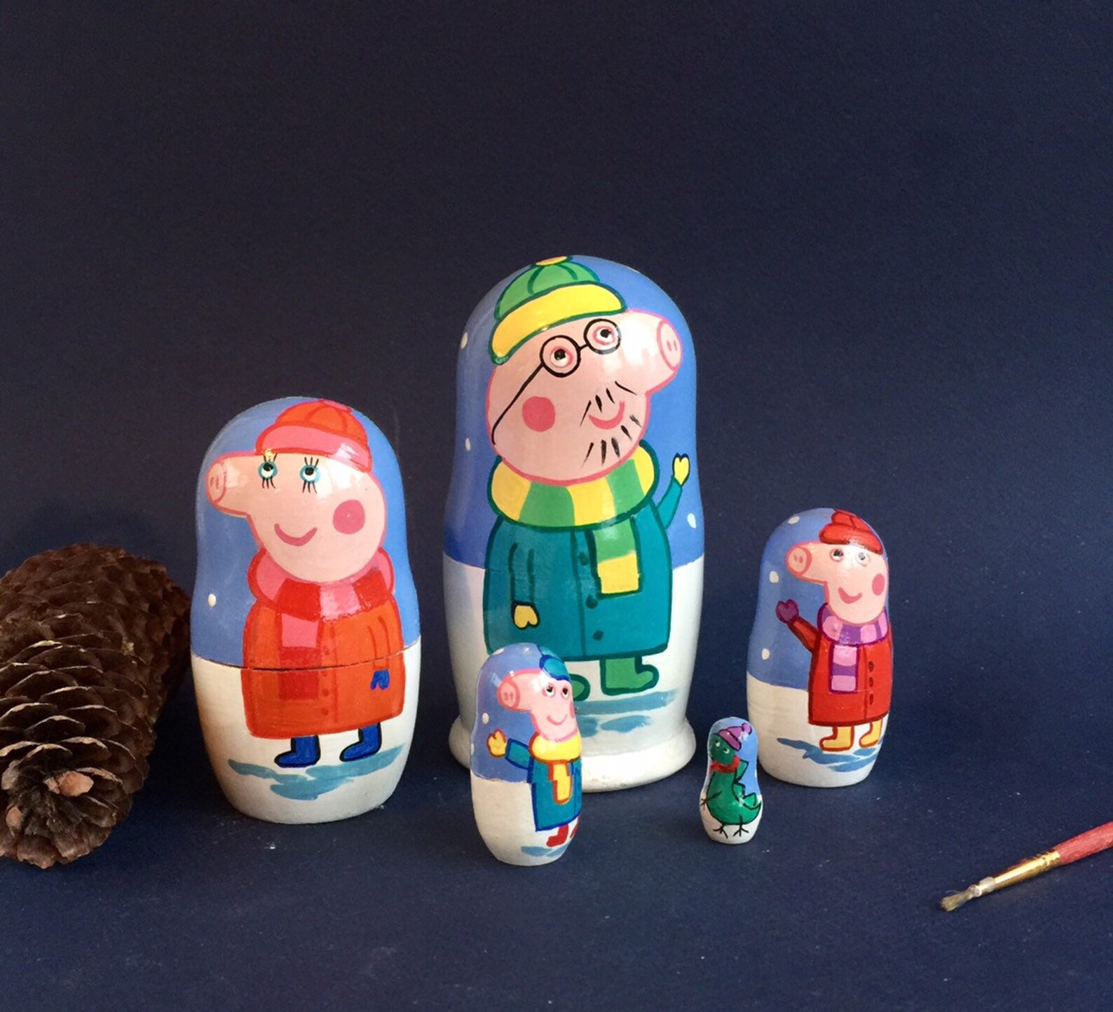 Winter Peppa Pig Nesting Doll Stacking Doll 5 2 13 cm 5 Etsy