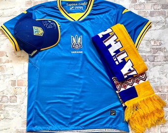 Set of 3 - Ukrainian National Team Blue Jersey - Zinchenko Vintage Football Soccer Scarf , Cap - Support Ukraine