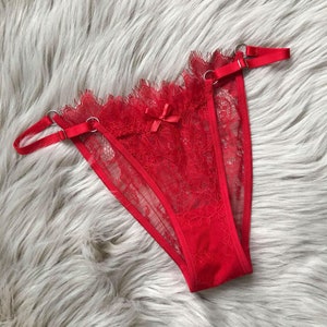 Red Handmade Panties, Delicate French Lace, Woman Sexy Lingerie