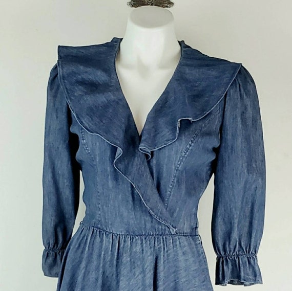 Vintage Ruffled Denim Prarie Dress small