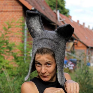Wolf sauna hat - filz mütze - felt handmade - fasching sauna hut - carnival sauna felt hat - with ears - mit Ohren