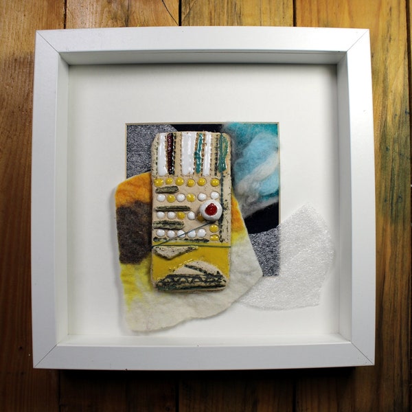 summer landscape - wall art - felt and ceramics picture - ribba art structured picture - collage