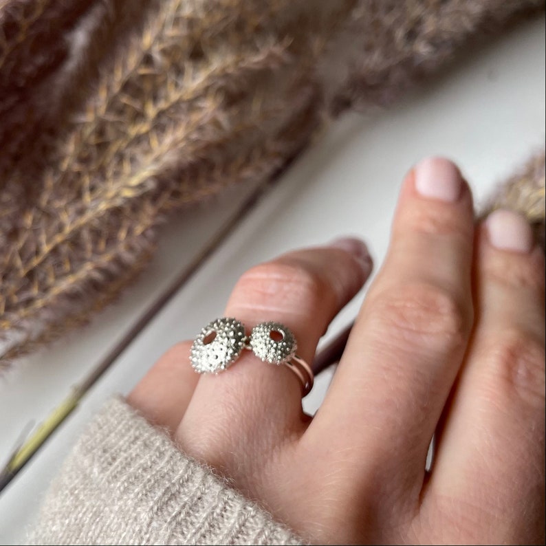 silver ring beach jewelry 11 mm maritime jewelry Sea urchin