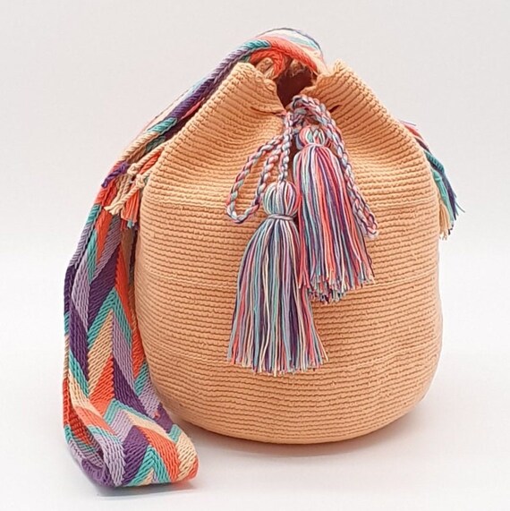 Handmade Peach Wayuu Bag Directly From Guajira Colombia Traditional Wayuu Pattern Well Finished Unique Design. Etsy UK