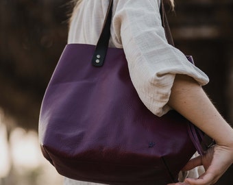 Moroccan Leather Handbag Purse Women Shoulder Bag Handmade Genuine Med Purple 