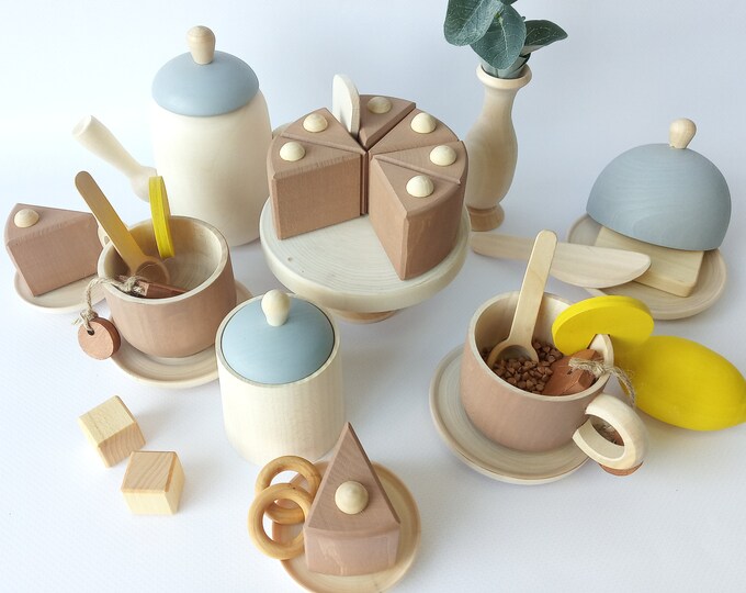 Wooden Tea Set for Playing Wooden Toy Tea Set Kids Wooden Etsy