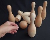 Wooden Bowling Game 8 Pin Natural skittles set Montessori wood toy Gift for Toddler or Preschooler Waldorf Toy Skittles Tabletop Bowling
