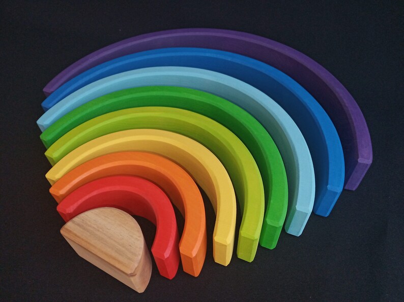 Gran juguete apilador arco iris de madera Waldorf Rainbow | Etsy