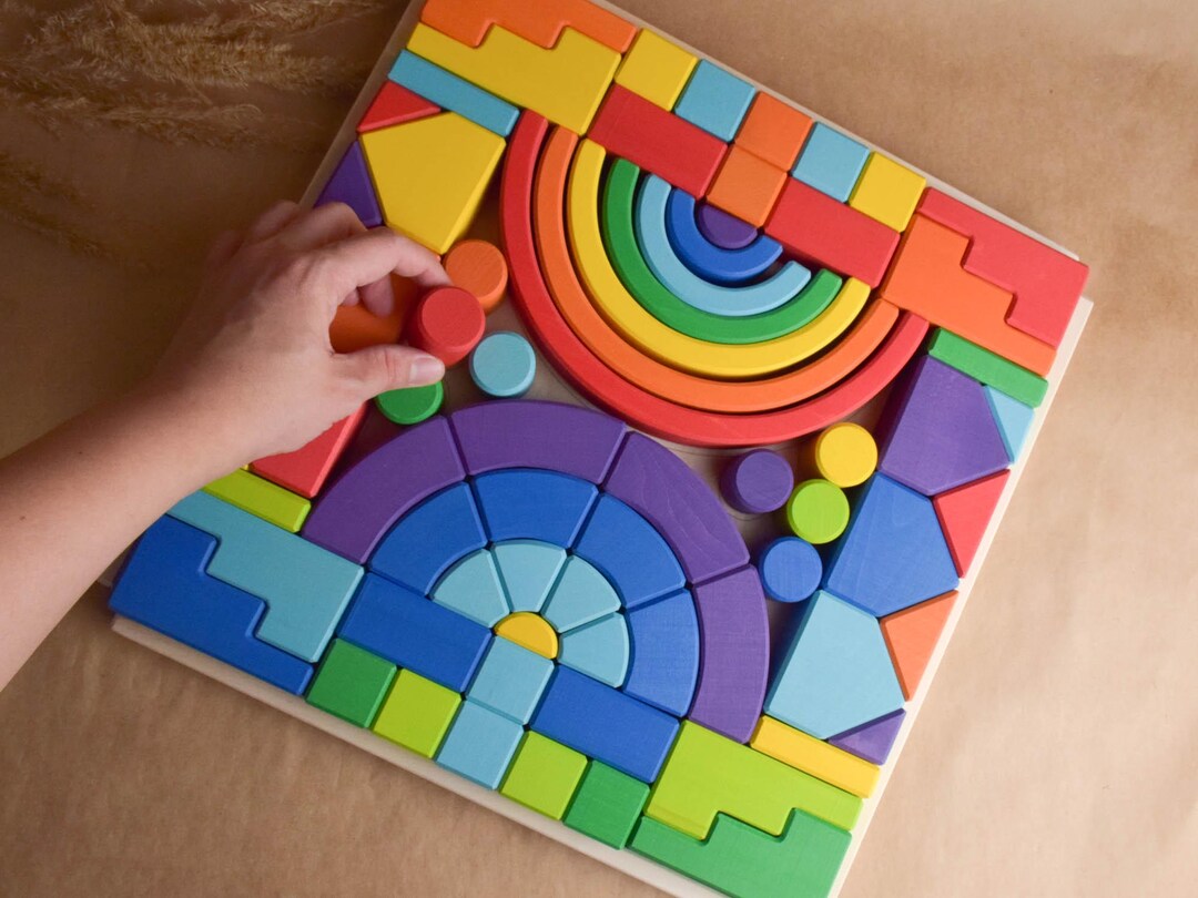 Building Set Romanesque Wooden Rainbow Blocks Bricks Rainbow Stacking ...