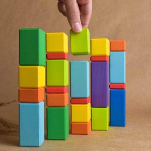 Stepped Counting Blocks Set Colored Wooden Blocks in Storage Tray ...