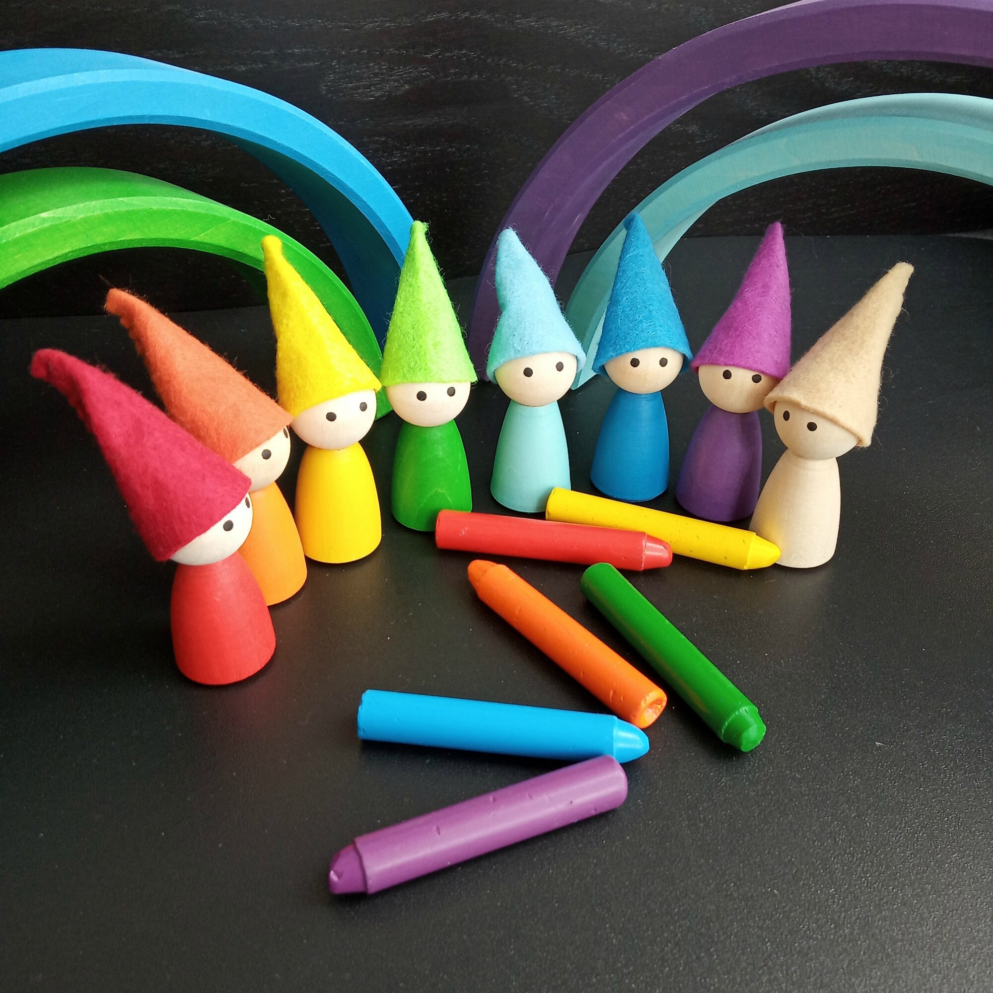 Rainbow Gnome Set Wooden Gnome Toy Open Ended Toys for Etsy