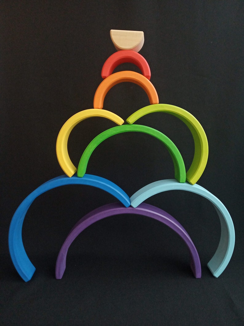 Gran juguete apilador arco iris de madera Waldorf Rainbow | Etsy