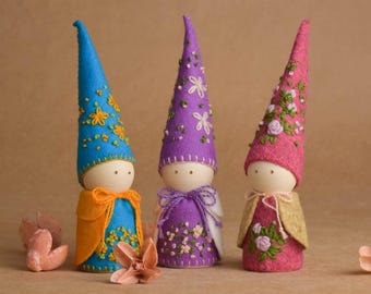 Flower Fairy Peg Dolls Set Little People Waldorf Small Wooden Gnome Montessori Handmade Unique Open Ended Toys for Toddlers Children Gift