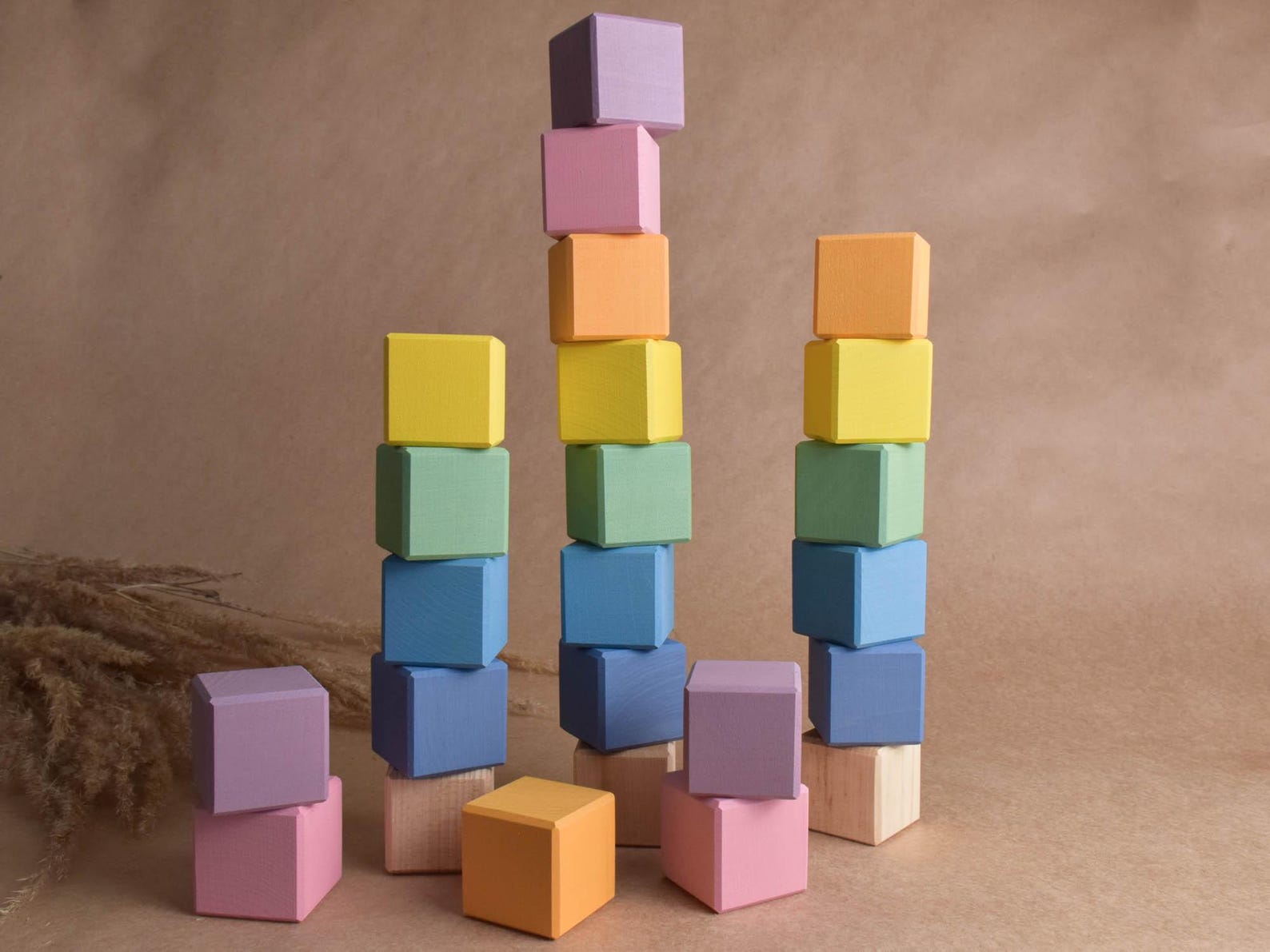 Pastel Rainbow Wooden Blocks Set, Montessori Educational Toy for Kids ...