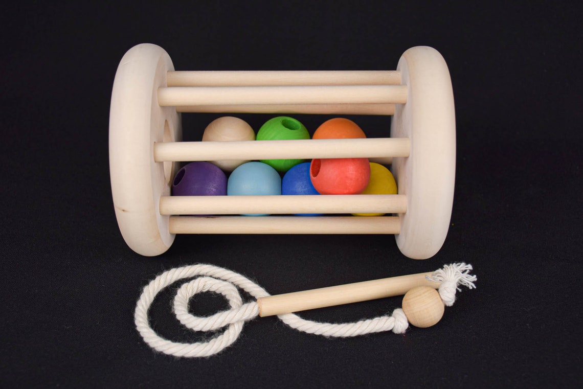 Montessori Ball Cylinder Rolling ball toy Wooden baby rattle Etsy
