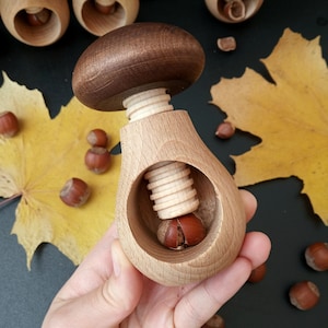 Montessori Wooden Mushroom with a screw Toy, Baby Birthday Gifts, Waldorf Wooden Toys for Toddlers, Eco Friendly Learning Toys