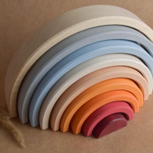 Holz Neutral Regenbogen Stapeln Spielzeug Montessori Regenbogen Stacker Waldorf Kleinkind Spielzeug Geburtstag Einzigartiges Geschenk Baby Zimmer Dekorationen
