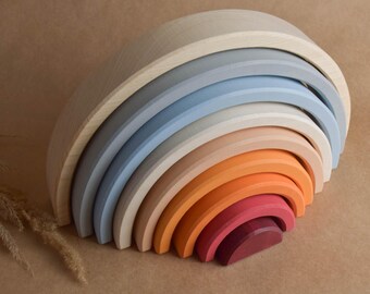 Wooden Neutral Rainbow Stacking Toy Montessori Rainbow Stacker Waldorf Toddler Toys Birthday Unique Gift Baby Room Decorations