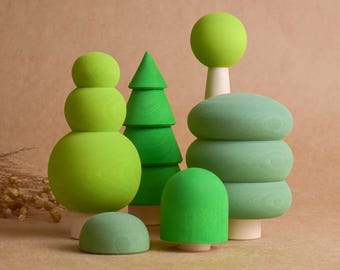 Wooden Christmas Trees Set, Holiday Tabletop Forest Figurines, Handcrafted Natural Solid Wood, Home Decor, Unique Handmade Gift