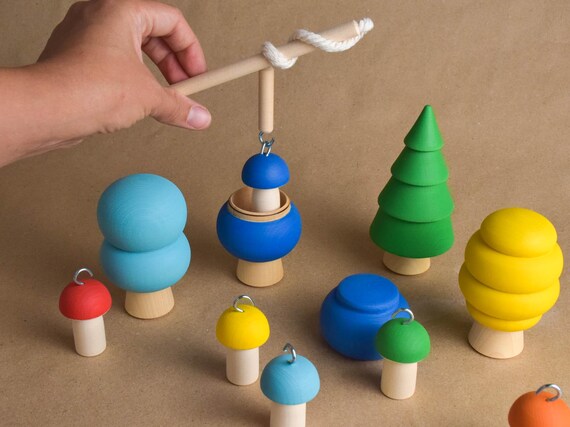 thumbnail image 2 of Montessori Wooden Mushroom Picking Toy - Educational Shape Sorting Game For Toddlers 2 of 10