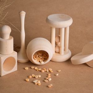 Ensemble de jouets cadeaux pour bébé Montessori en bois, disques de verrouillage, hochet Montessori en bois, jouet à cylindre à billes roulantes, bloc-cylindre à poignée palmaire image 9