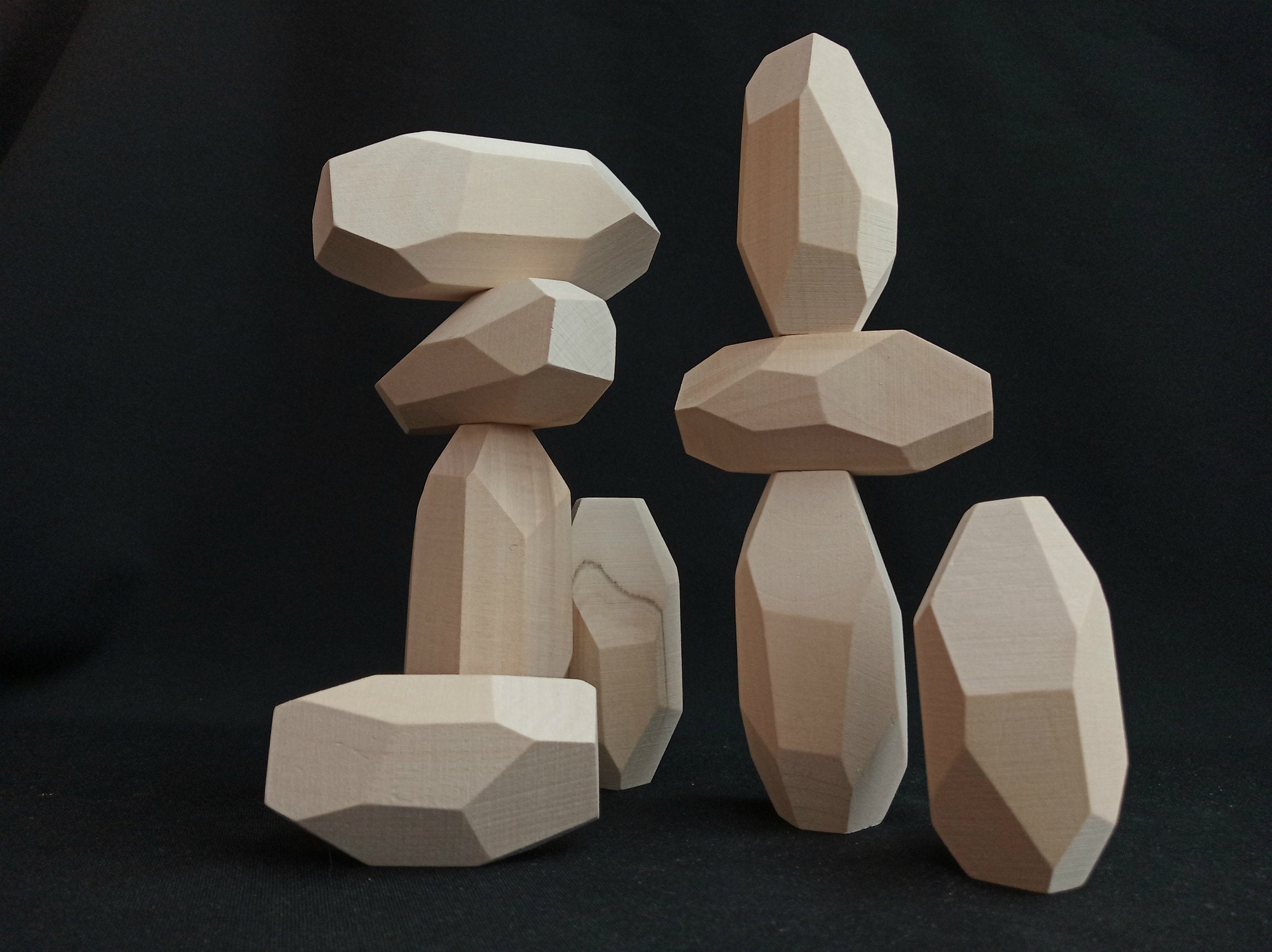 Wooden Stacking Stones Toy Unfinished Wood Blocks Stacking Etsy