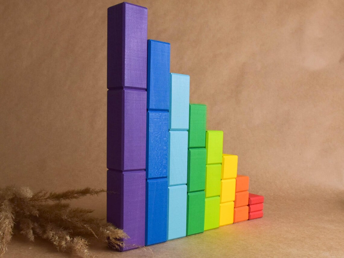 Stepped Counting Blocks Set Colored Wooden Blocks in Storage Tray ...
