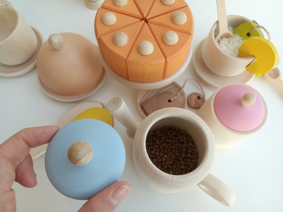 Wooden Tea Set for Playing Wooden Toy Tea Set Kids Wooden Etsy