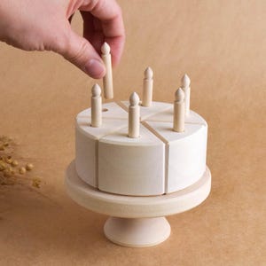 Wooden Play Food Cake Set, Handcrafted Miniature Tableware, Aesthetic Nursery Shelf Decor, Unique Birthday Keepsake Gift