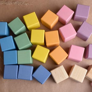 Pastel Rainbow Wooden Blocks Set, Montessori Educational Toy for Kids, Wood Cube Blocks, Open Ended Toy, Kids Birthday Unique Handmade Gift