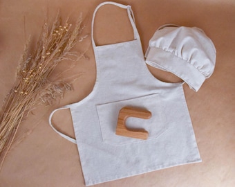 Safe Wooden Montessori Knife for Kids and Toddler Chef Hat and Adjustable Apron Set Uniqe Personalized Gift for Children Boy and Girl