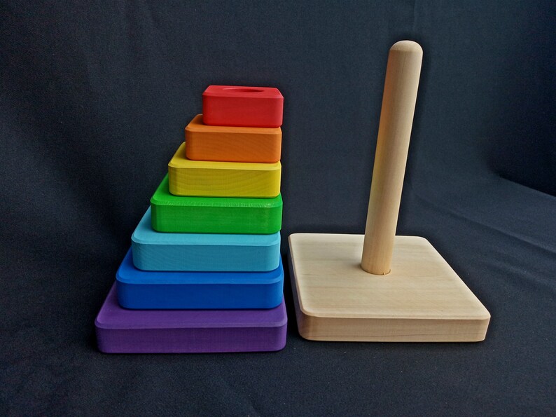 Wooden square Stacking Rainbow toy for toddler Baby Rainbow | Etsy