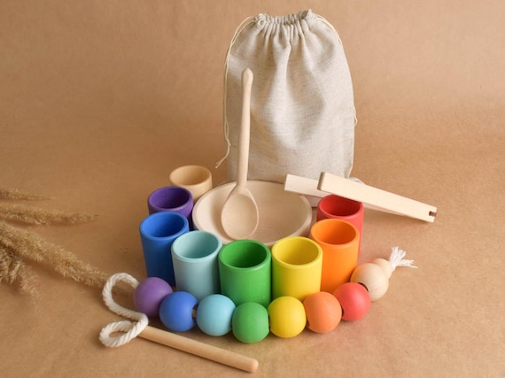 Balls in Cups Wooden Wooden Rainbow Ball Color Sorting Toy for Children Kids | UK