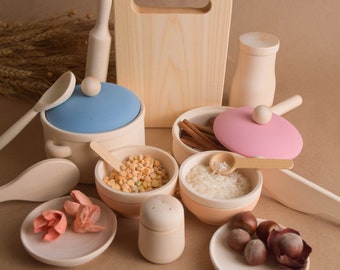 Wooden Dishes for Kids Tableware Set Toy for Playing Montessori