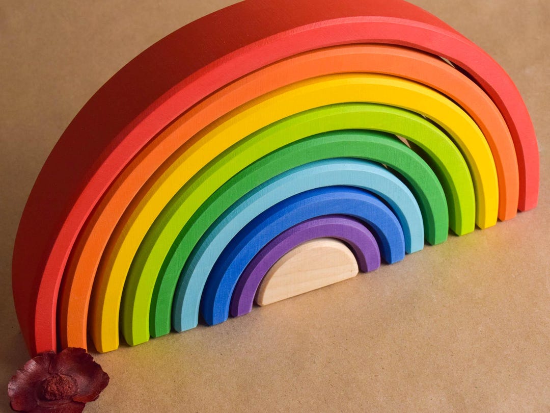Wooden Rainbow Stacking Toy Educational Sensory Montessori Learning