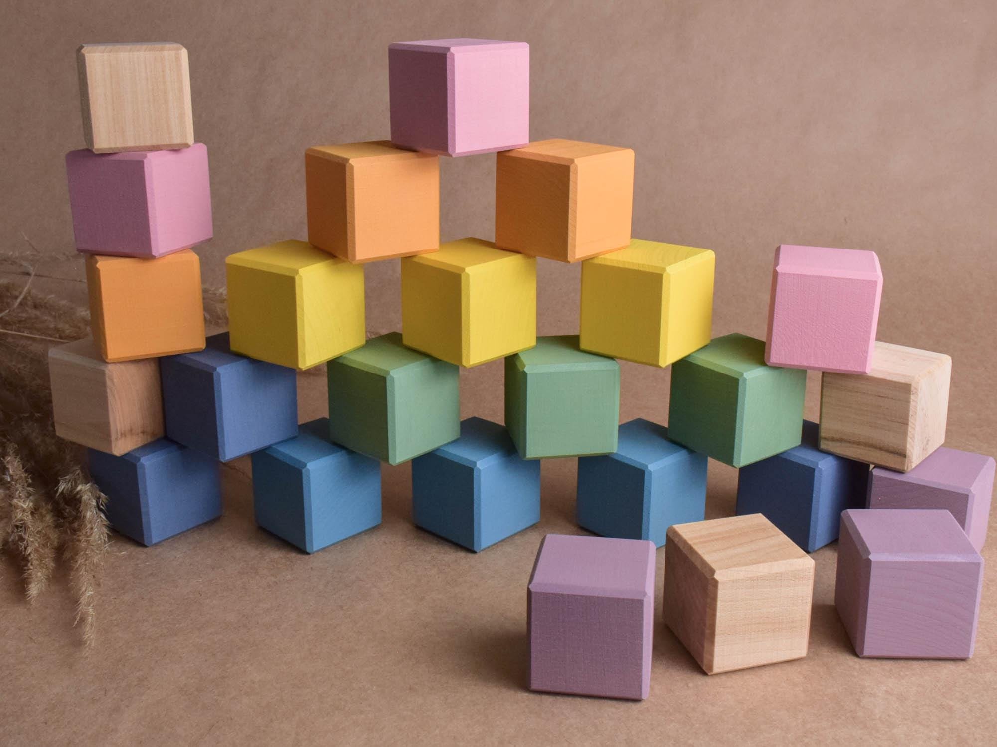 Pastel Rainbow Wooden Blocks Set, Montessori Educational Toy for Kids ...