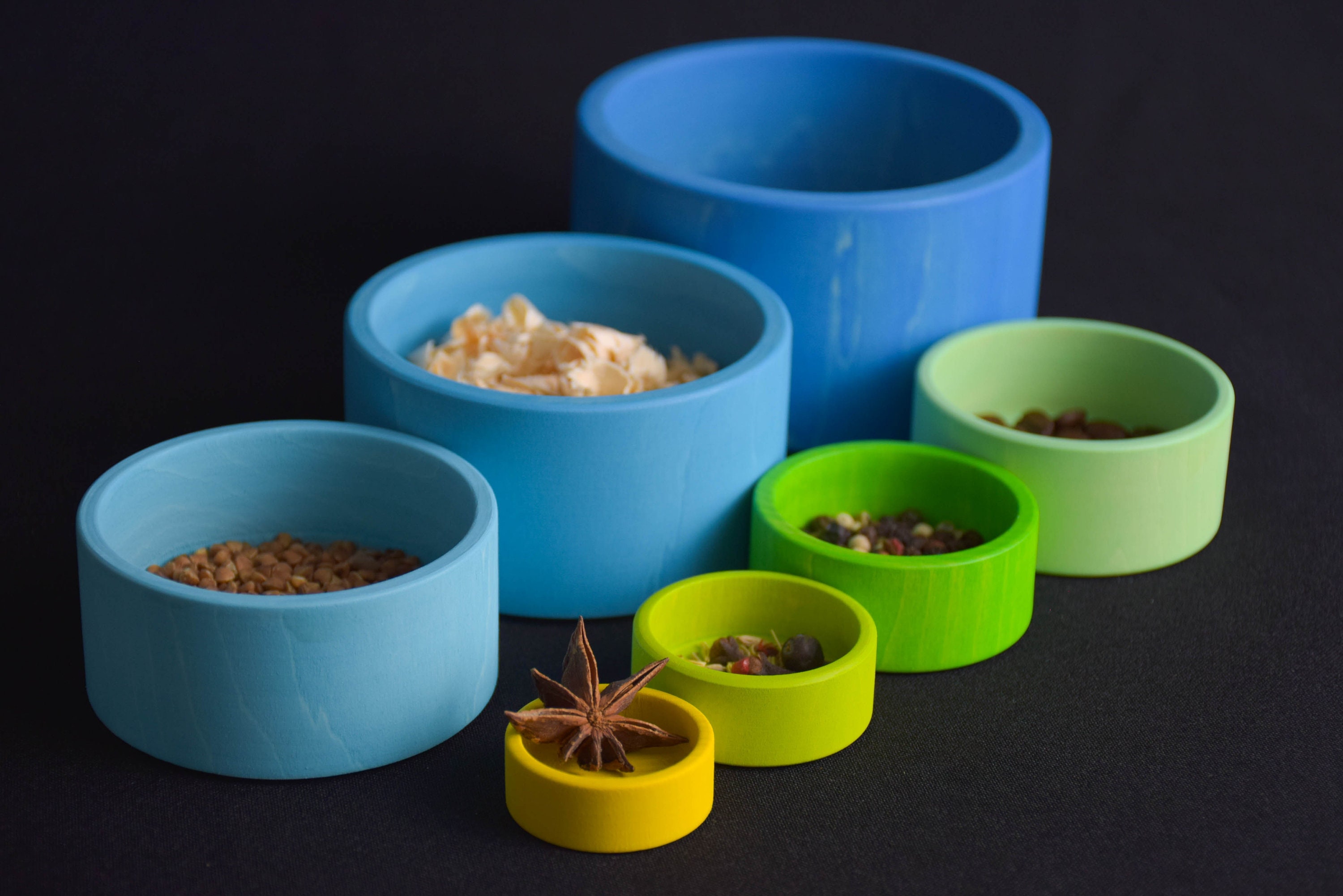 Wooden Nesting Bowls Set Stacking Cups Matching Toys Etsy