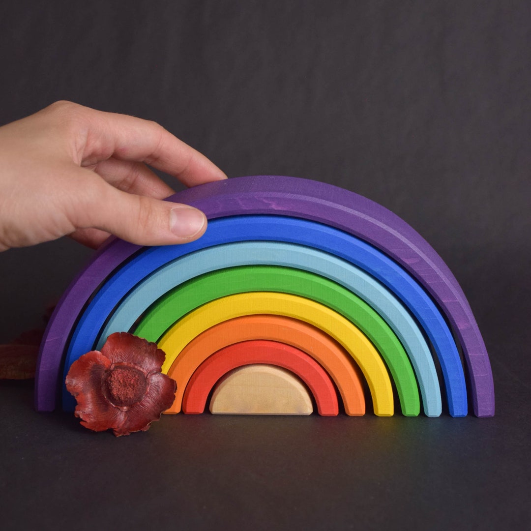Wooden Rainbow Stacking Toy Montessori Rainbow Stacker Etsy