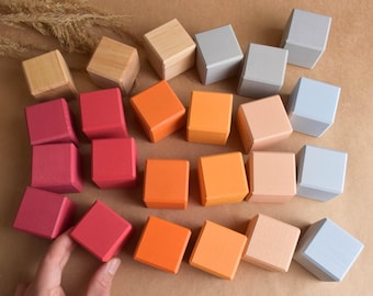 Wooden Blocks for Kids Cubes Set Neutral Baby Toys Square Building Block Montessori Learning Educational Material Birthday Gift for Girl Boy