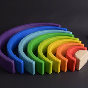Wooden Rainbow Stacking Toy Large 9 Piece, Montessori Rainbow Stacker ...
