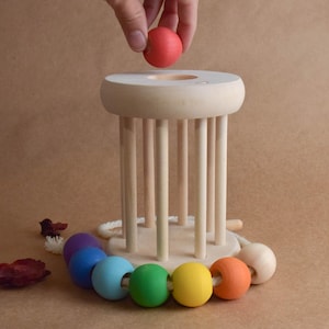 Montessori Ball Cylinder Rolling with Wooden Lacing Toy Rainbow Threading Beads Baby Rattle Classic Montessori Learning Educational Newborn