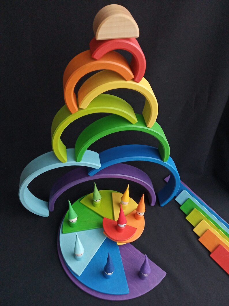 Wooden Rainbow Stacking Toy Set of 34 Pcs. Rainbow Etsy