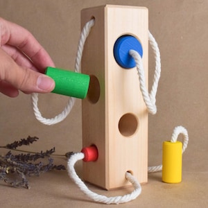 Wooden Shape Sorter Toy Block with Cylinders Handmade Montessori Educational Learning Toys for Toddler Developmental Skills Birthday Gift