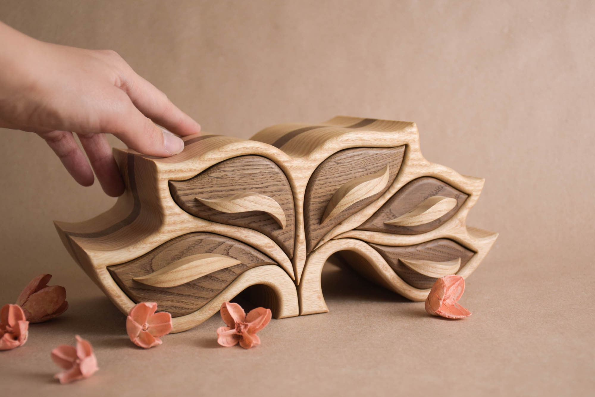 Wooden Jewelry Box Handmade for Women With Leaf Patterns, Decor