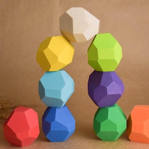 Balancing Stones Rainbow BIG size, Wooden Stacking Rocks, Montessori Materials, Waldorf Wooden Toys, 1st Birthday Gifts for Kids, Room Decor